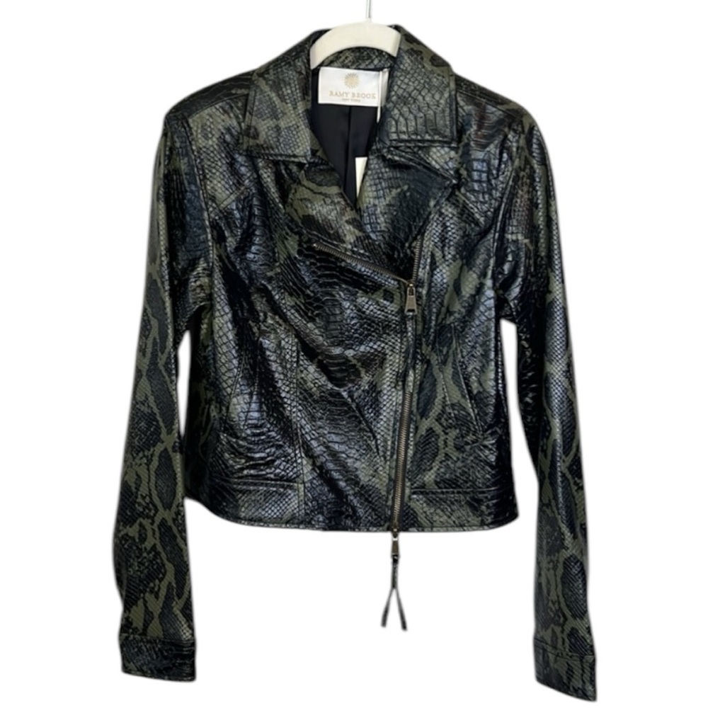 Ramy Brook Kane Snakeskin Animal Print Faux Leather Moto Biker Jacket Size S - Picture 12 of 16